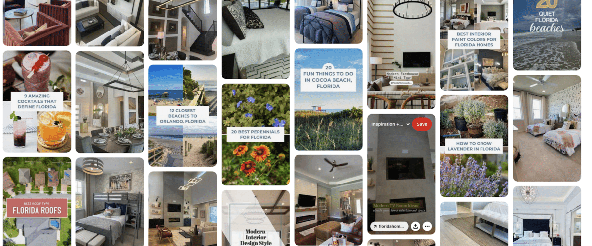 Screenshot of a Pinterest profile with lifestyle boards for living in Florida